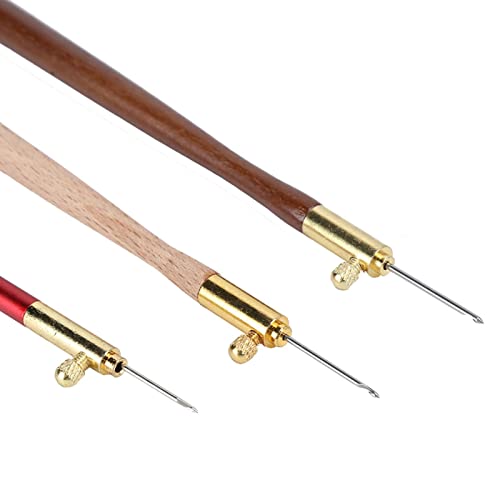 Stainless Steel Tambour Hooks 3Pcs - Wood Handle Embroidery Crochet Hooks Punch Needle with 9 Needles French Tambour Beading Sequins Sewing Craft Tool