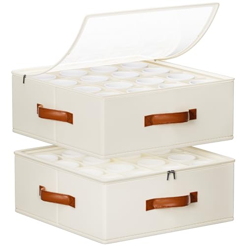 Foyego Cup and Mug Storage Box, Beige, 2 Pack - color: Beige, size: 15.7"L x 15.7"W x 6"H-2 Pack