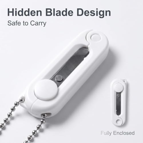Mini Scissors with Key Chain Mini Telescopic Small Foldable Scissors Portable Safe Pocket Travel Scissors Retractable Kids Shears Sharp Cutting Tools for Cutting, Scrapbooking (White) - color: White