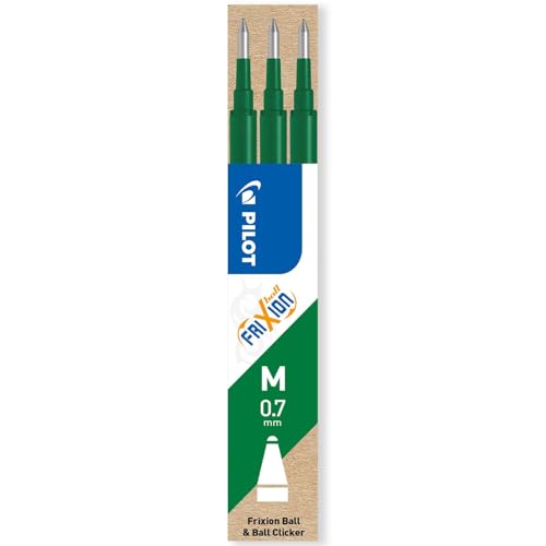 Pilot Frixion Heat/Friction Erasable Rollerball Pen FR7 - Medium Line 0.7mm Tip Nib - Pillow Pack of 1 Pen + 3 Refills (Green) - color: Green