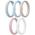 Egnaro Women's Silicone Wedding Ring 2.5mm Wide 1.8mm Thick Rubber Band Set - color: A4-Light Green, Arctic Ice, Beige, Pink Sand, White