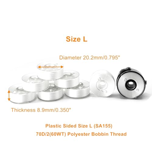 SissewPro Prewound Bobbin L Size, 70D/2(60WT SA155 Size 9.4) Embroidery Sewing Machine Bobbins Thread Type L for Brother, Babylock, Singer, Husqvarna Viking, Pfaff Embroidery Machines - color: SA155 60WT(70D) White