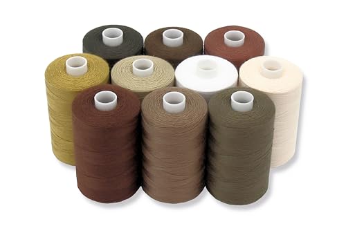 BlesSew Sewing Thread in Brown Color Tones - 10 Spools of Polyester Thread for Sewing Machine for Beginners, Hand Stitching & Quilting - 1000 yds Per Spool - color: Brown-Khaki-Neutral