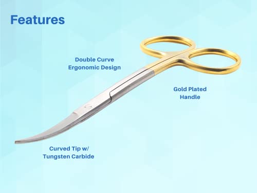 ARTMAN INSTRUMENTS Double Curved Scissors 4.5 Inch – Tungsten Carbide Inserts, Gold-Plated Handle, LaGrange Design |Dental, ENT, Eye, Dermal Scissors | Embroidery, Applique, and Fabric Stitching - size: 4.5 Inches