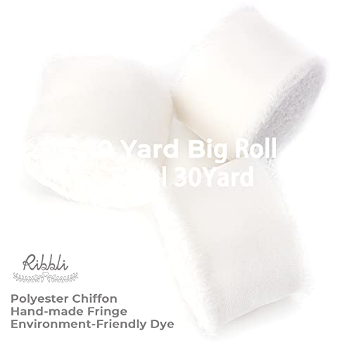 Ribbli White Chiffon Ribbon - 1.5 inch x 30 Yard Handmade Silk, Fringe Chiffon for Wedding Invitations, Gift Wrapping, Bridal Bouquets, Flower Arrangement - color: White