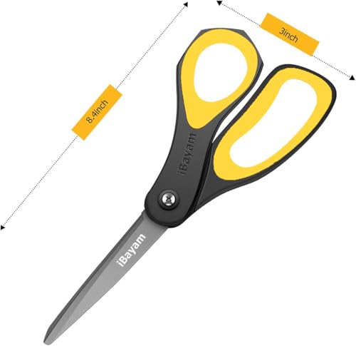 iBayam 8.5" All Purpose Nonstick Scissors, Titanium Scissors for Kids Craft - color: Yellow, Blue, Red, size: 3-Pack