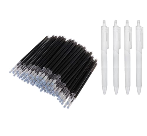 50Pcs Heat Erasable Fabric Refills with 4 Empty Pen Patchwork Marking Pens High Temperature Disappearing Ink Fabric Marker for Embroidery Handicarft Needlework Tailors Sewing Quilting and Dressmaking - color: Black with Empty Pen