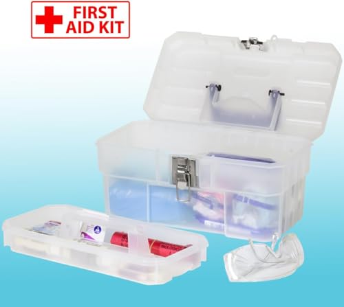 Akro-Mils 14-Inch Plastic Toolbox with Removable Tray, Steel Latch & Padlock Eye, Industrial-Grade Storage Box for Hobby Supplies, Crafts, and Tools, 14" x 8" x 8", Made in USA, Clear (09514)