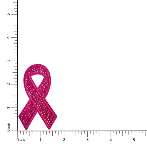Pink Gemstone Breast Cancer Ribbon Patch, 1.75" x 3”, 2-Pack, Embroidered Iron-On for Hats, Bags, Jackets - color: Breast Cancer Ribbon - Pink Gemstone
