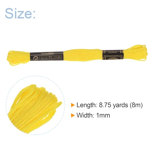 HARFINGTON 12 Skeins Embroidery Floss 8m Each Egyptian Long Fiber Cotton Cross Stitch Thread 26S/2x6 for Embroidery Projects Bracelet, Yellow - color: Yellow