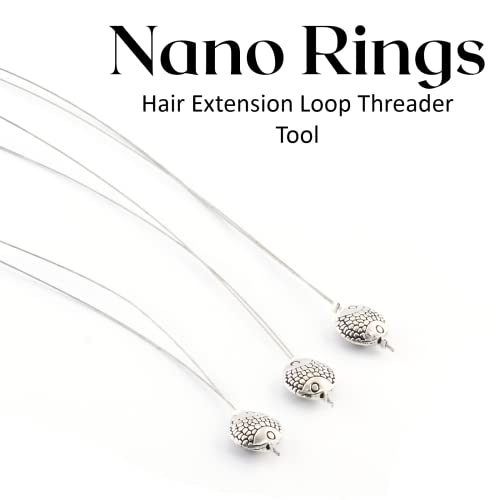 Hair Extension Nano Rings Threader Loop Hook Pulling Needle Tool 3pcs Micro Beads Links Feather Hair Extensions Threading Tool (12Pcs Threading Tool), Silver, 24cm