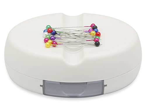 YEQIN Magnetic Sewing Pincushion with 15 Plastic Head Pins, Magnetic Pins Holder for Sewing Quilting, Pins, Paper Clips, Screws (White) - color: White