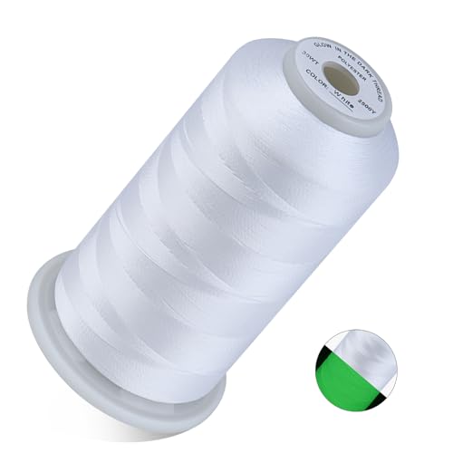 Simthread White Glow in Dark Thread 30WT for Embroidery & Sewing 2500 Yards - color: 30WT White - Green