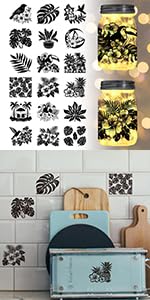 GLOBLELAND 18 Sheets Plants Leaves Rub on Transfer 3.9x3.6inch Flowers Home Decals Birds Cup Transfer Decals for Furniture Vase Glass Decorations Art Crafts Decorations - style: Plants Leaves