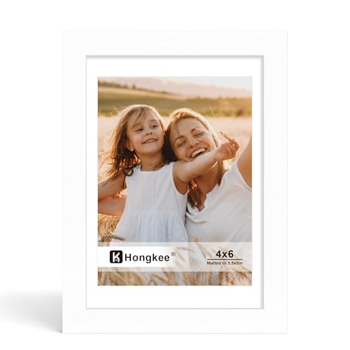 Hongkee 4x6 Picture Frame, 4 x 6 Solid Wood Frame with Real Glass, 1 Pack - color: White, size: 4 x 6