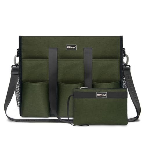 TOPDesign Utility Water Resistant Tote Bag with 22 Pockets, Zipper Closure - color: Green, size: Medium