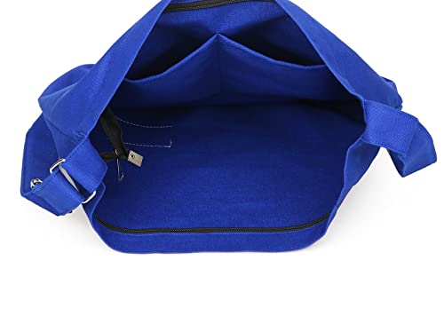 Covelin Women's Retro Large Size Canvas Shoulder Bag Hobo Crossbody Handbag Casual Tote - color: Royal Blue