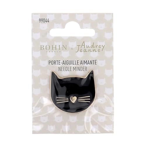 BOHIN Needle Minder Black Cat, 8x6cm, Magnetic Sewing Accessory