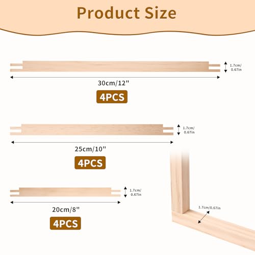 Fvbber 6 Sets Needlepoint Stretcher Bars for Needlework with 100 Golden Tacks Embroidery Gift Set, 3 Sizes 12pcs Wooden Canvas Stretcher Bars Frame Kit for Needlepoint Embroidery Crafts Art - size: 3Sizes