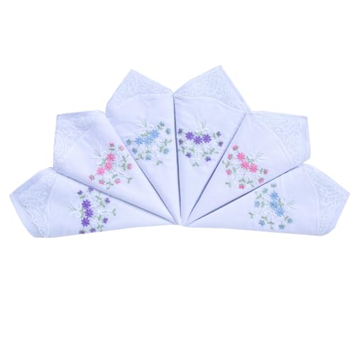6 Pack of Ladies Embroidery Cotton Handkerchiefs Lace Wedding Hankies - color: Mangtianxing