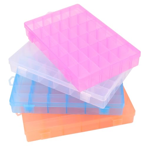KINJOEK 8 PCS 36 Grids Bead Organizer Storage Containers with Adjustable Divider Small Tackle Box Clear Plastic Jewelry Earring Diamond Parts for Craft Art DIY Nail Sewing Thread Accessories - color: Colored, size: 36Grid 8PCS