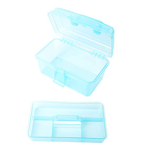 Multipurpose Plastic Art and Craft Supply Storage Container Bin Case with Removable Tray and Handle, First Aid Box Organizer, Clear&Blue - color: clear/blue