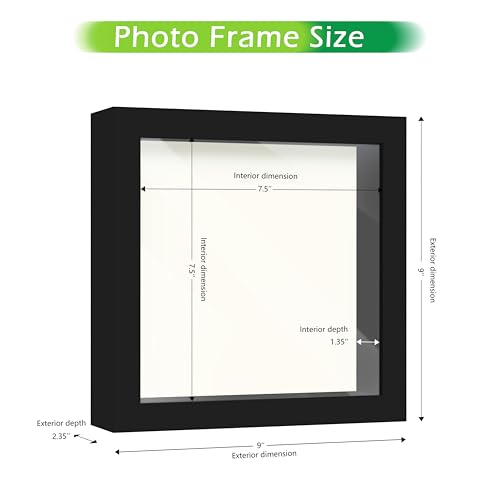 FrameWorks 8” x 8” Black Wooden Shadow Box Frame – Display Case with Soft Felt Back, Memory Box with Tempered Glass, Display Box with Elegant White Ball Push Pins, Wooden Flower Box - color: Black, size: 8"x8"
