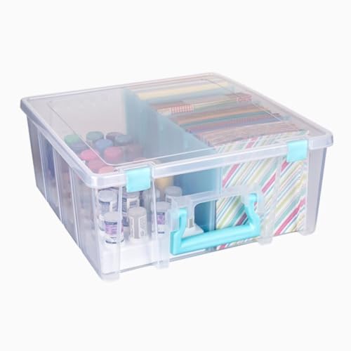 ArtBin 6990SA Super Satchel Double Deep with Removable Dividers, Large Portable Art & Craft Storage with Handle, Translucent/Aqua Mist