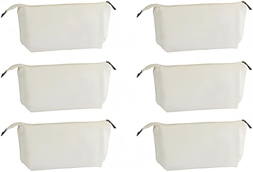 Juvale Canvas Makeup Bag - 6 Pack, 11.75 x 5.5 In, White Cotton - Travel Cosmetic & Toiletry Pouches with Zipper - Blank DIY Canvas Pouches for Crafting & Bridesmaid Gifts - size: 6 Count (Pack of 1)