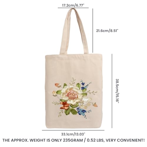 CREAWONDER Canvas Tote Bag Embroidery Kit with Pattern for Beginners, Arts and DIY Embroidery Crafts Kits for Adults, Include Instructions, Embroidery Hoops, Color Threads and Tool - color: CR002 xiaoqingxin06 white