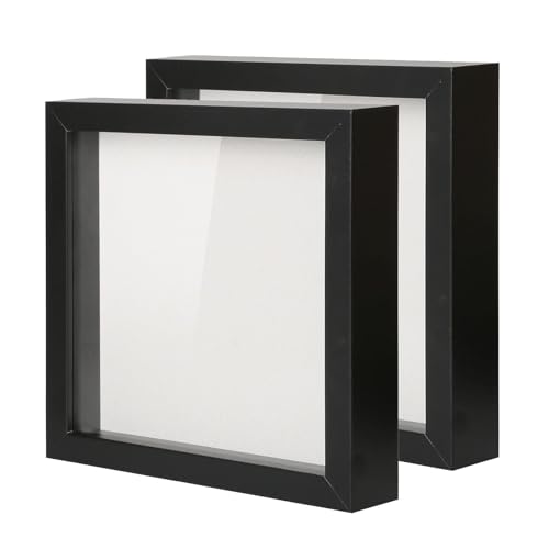Muzilife 8x8 Small Shadow Box Wood Picture Frame, HD Glass, 2PCS, Black - color: Black, size: 2pcs 8X8