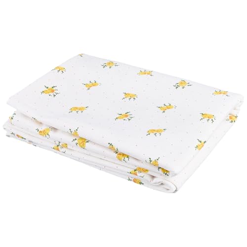 1.75 Yards Floral Patterned Fabrics Yellow Flower Printed Beige Cloth Base Patchwork by The Yard Polycotton Quilting Flowers Fabric for Sewing Making Upolstery Accessories DIY Craft Supply - size: 1600MM, style: Yellow Flower