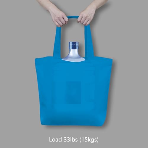 TOPDesign 1-Pack Super Strong Large 12oz Cotton Canvas Tote Bag, Reusable Grocery Shopping Cloth Bag, Fashionable Two-Tone Tote for Crafts, DIY Your Creative Designs - color: Ocean Blue