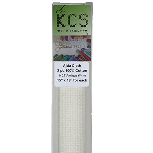 KCS 2 pc of 15" x 18" Counted Cross Stitch Cotton Aida Cloth Needlework Fabric (Antique White, 14CT) - color: Antique White, size: 14CT