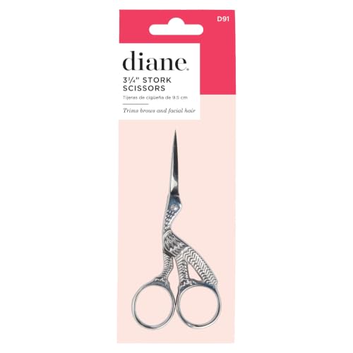 Diane Stainless Steel Stork Eyebrow Scissors, Precision Facial Hair & Brow Trimming Scissors for Women & Men, Sharp Ergonomic Beauty Grooming Scissors for Eyebrows, Mustache & Stray Hair Shears, 3.75"