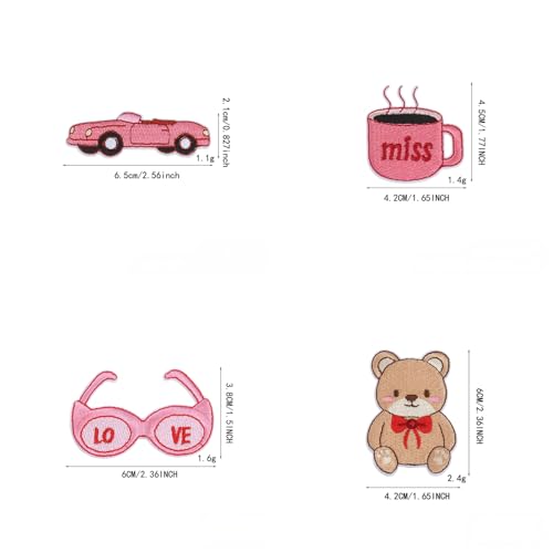 16 Pcs Pink Aesthetic Embroidery Patches with Self-Adhesive Backing, No-Sew Iron On Fabric Patches for Women's Clothing, Denim Jacket, Bag, Jeans Repair and Decoration
