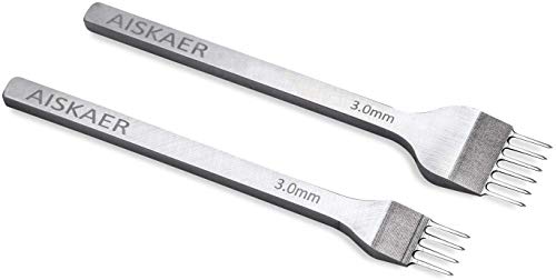 Aiskaer Leather Stitching Punch Set, Diamond Chisel Tools, 3mm White Steel 1/2/4/6 Prong for Leather Craft DIY - size: 3mm