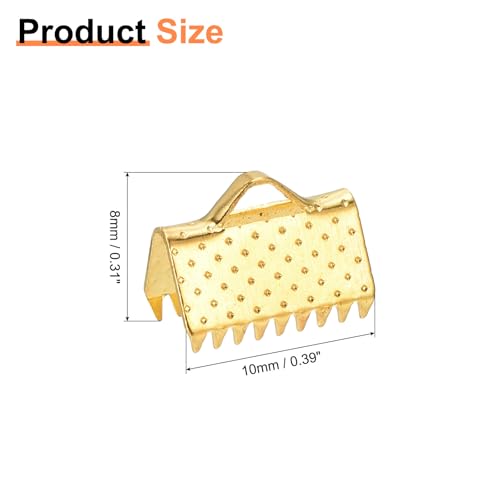 uxcell 280Pcs Ribbon Crimp Clamp Ends, 10mm Bookmark Pinch Crimp Ends, Cord Ends Fasteners Clasp Crimp Ends for DIY Bracelet Necklace Jewelry Making, Gold - color: Gold, size: 10mm