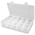 YuYueWeiXiao 15-Grid Large Plastic Storage Box with Shelves, Transparent compartments, Ideal for Snacks, Bead Crafts, Jewelry, and Fishing Gear. Dimensions: 10.6 x 6.7 x 2.2 inches.