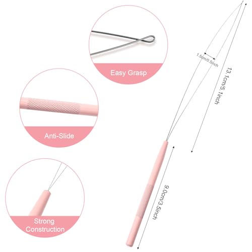 NEWISHTOOL Stainless Steel Hair Extension Loop Pulling Needle Hook Threader Wire Device, Micro Link Tool for Hair, Silicone Beads, Feather Extensions Supplies (Pink) - color: Pink, size: Bead Device Tool