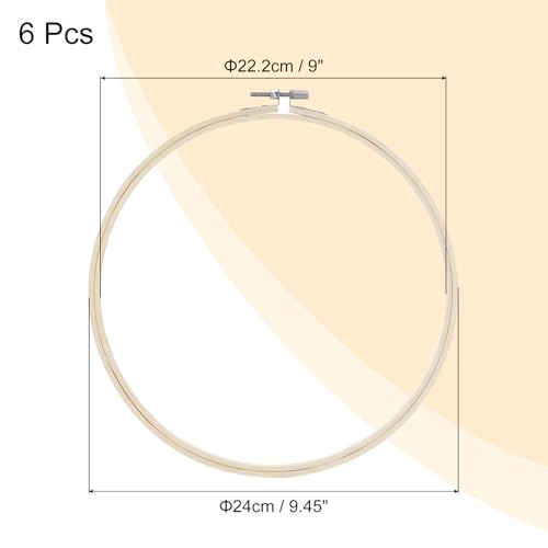 MECCANIXITY 6 Pieces 9 Inch Embroidery Hoops Adjustable Round Bamboo Circle Cross Stitch Hoop Ring for Art Craft Handy Sewing Needlework DIY Decoration - size: 9 Inch