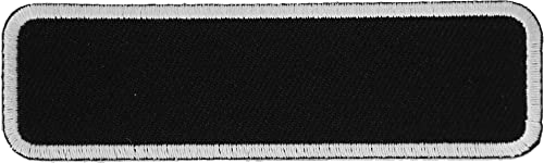 Blank Name Tag Patch White Border - by Ivamis Trading - 3.5x1 inch - Twill Fabric - Paper Backing - Embroidered and Laser Cut Borders (P4835) - color: Black,White, size: Small 3.5x1 inch