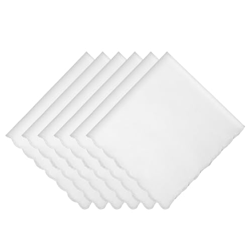 6 Pcs White Cotton Handkerchiefs, 11 Inch Soft Handkerchiefs for Women