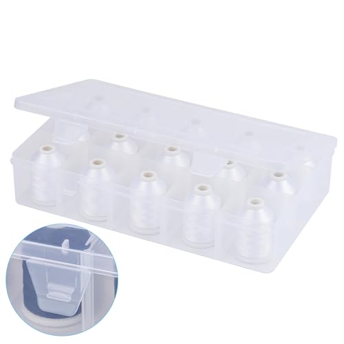 [Box-Upgraded] Simthread Machine Embroidery Thread 1000M White 001, with Storage Box Polyester 15 Spools Set for Embroidery Quilting Machine - color: 15 White