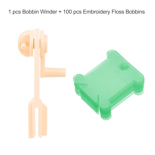 HARFINGTON 100pcs Embroidery Floss Bobbins with Bobbin Winder, Plastic Cross Stitch Thread Organizer Holder Cards Sewing Thread Sorting Tool Storage for Craft DIY Sewing, Green - color: Green