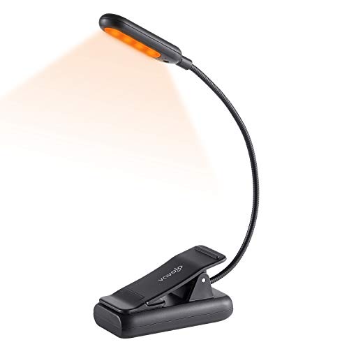 VAVOFO Amber Rechargeable Reading Light, Blue Light Blocking Book Light, 7 LEDs Eye Care 9 Colors 9 Brightness Clip On for Kids Bookworms Reading in Bed with Power Indicator Lasting 70h (Black) - size: 1-Pack Black
