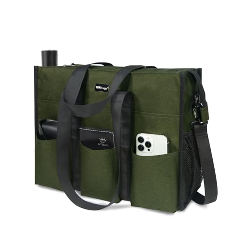 TOPDesign Utility Water Resistant Tote Bag with 22 Pockets, Zipper Closure - color: Green, size: Medium