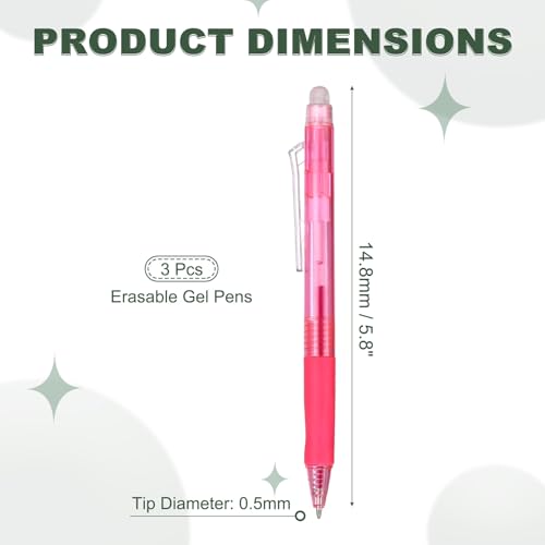 PATIKIL 3pcs Erasable Gel Pens 0.5mm Fine Point Retractable Heat Light Red - color: Light Red