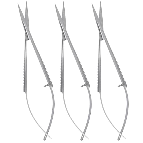 Micro Scissor 4.5” Straight Set of 3 Premium Stainless Steel Extra Sharp Tip Eyebrow Trimming Scissor Stitch Cutting for Grooming Sewing Arts & Craft Spring Action Embroidery Scissors.