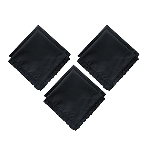 6 Pack of Ladies Embroidery Cotton Handkerchiefs Lace Wedding Hankies - color: A01-6pcs Black